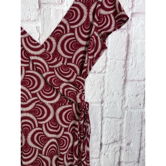 LONDON TIMES Cap Sleeve Surplice V-Neck Faux Wrap Style Dress Red & White Size 8 - Picture 3 of 7